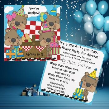 Picnic With The Teddy Bears Birthday Invitation by kids_birthdays at Zazzle