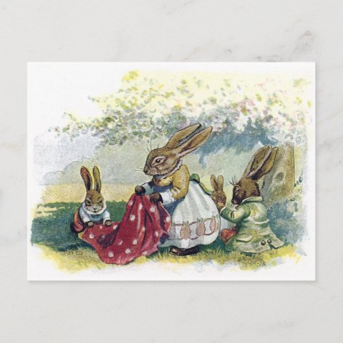 Picnicing Rabbits Postcard