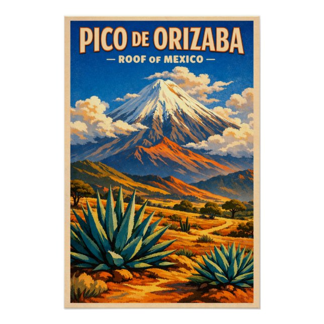 Pico de Orizaba, Mexico, in a classic retro Poster (Front)