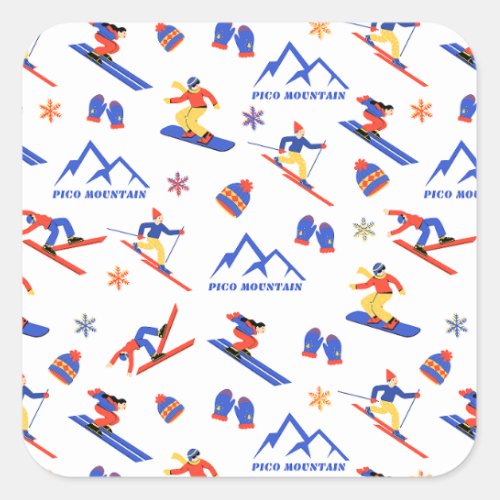 Pico Mountain Vermont Ski Snowboard Pattern Square Sticker