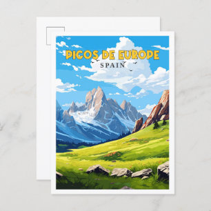 Picos de Europe Spain vintage travel illustration Postcard