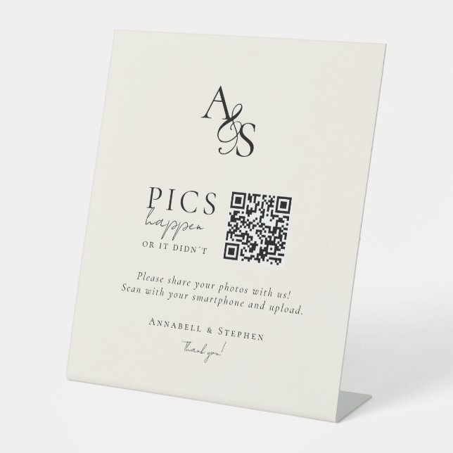 Pics happen! Photo, QR-Code, Wedding Pedestal Sign (Front)