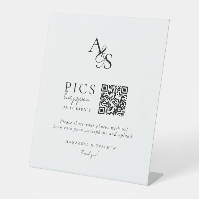 Pics happen! Photo, QR-Code, Wedding Pedestal Sign (Front)