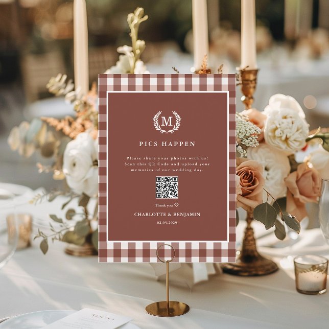 PICS HAPPEN! QR Code Brown Gingham Wedding Gallery (PICS HAPPEN! QR Code Brown Gingham Wedding Gallery Card)