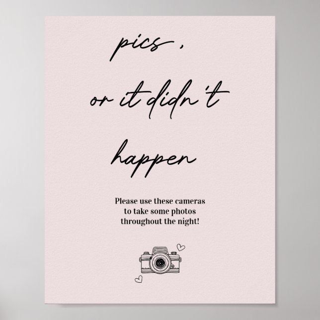 Pics Or It Didn’t Happen Disposable Camera Wedding Poster (Front)