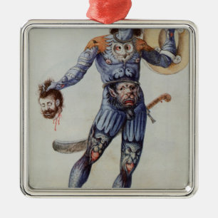 Pictish Man holding a Human Head Metal Ornament