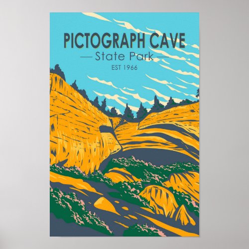Pictograph Cave State Park Montana Vintage  Poster