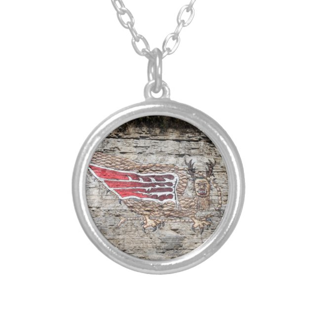 Pictograph Piasa Bird Photo Silver Plated Necklace (Front)