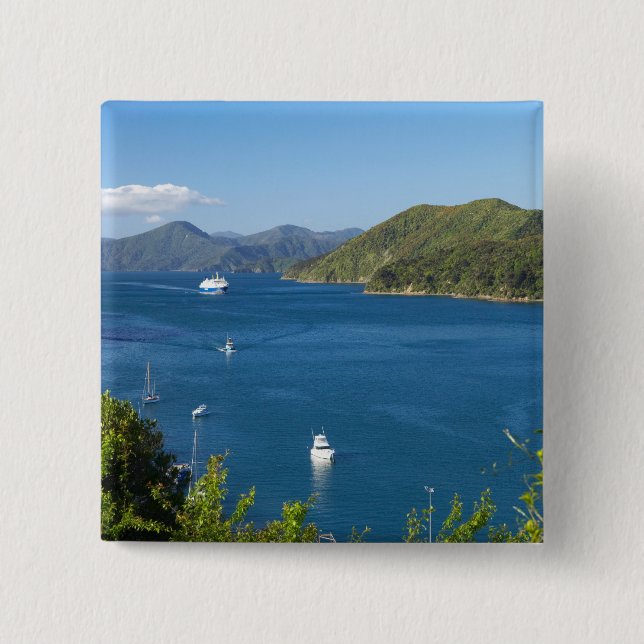 Picton Harbour, Marlborough Sounds, South Pinback Button (Front)