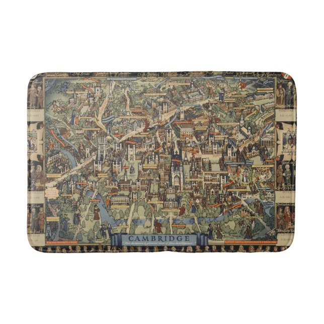 Pictorial Map of Cambridge, England Bath Mat (Front)