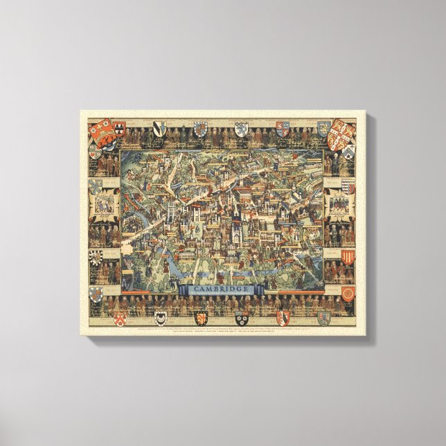 Pictorial Map of Cambridge, England Canvas Print (Front)