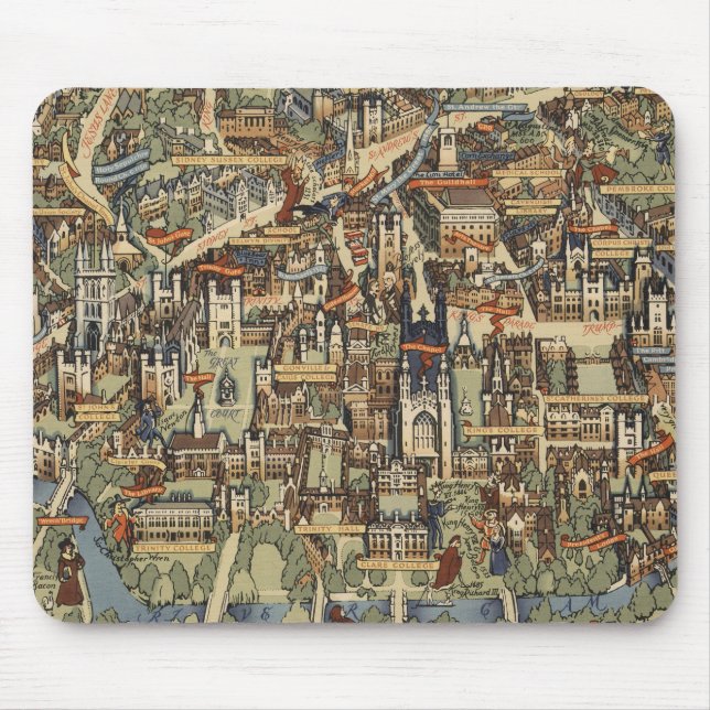 Pictorial Map of Cambridge, England Mouse Pad (Front)
