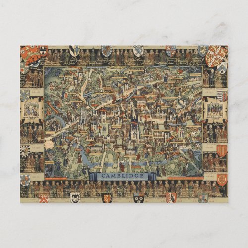 Pictorial Map of Cambridge England Postcard