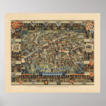 Pictorial Map of Cambridge, England Poster