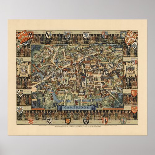 Pictorial Map of Cambridge England Poster