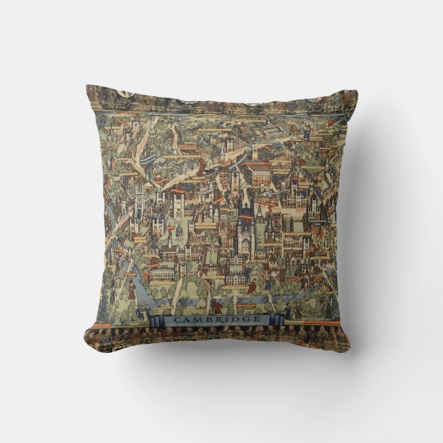 Pictorial Map of Cambridge, England Throw Pillow (Front)