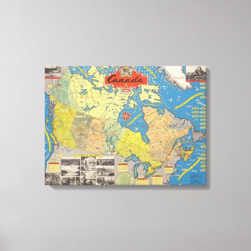 Pictorial Map of Canada _ Landmarks Canvas Print