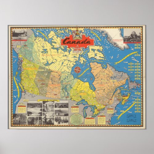 Pictorial Map of Canada _ Landmarks Poster