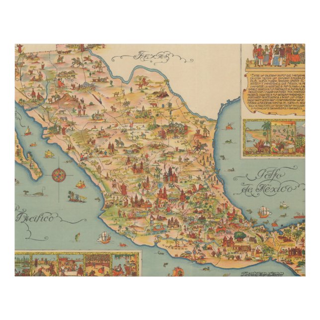 Pictorial Map of Mexico Faux Canvas Print (Front)
