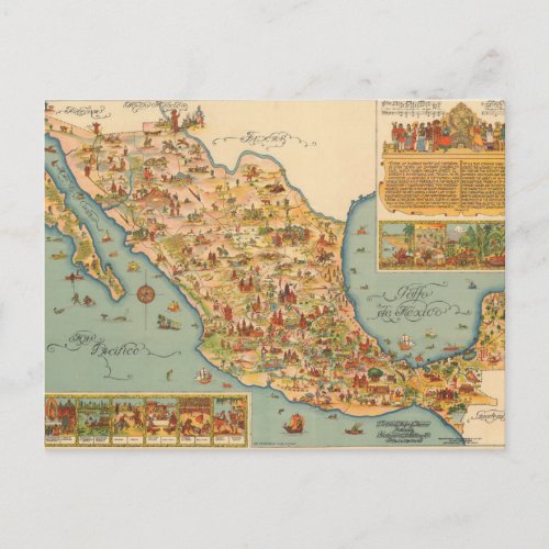 Pictorial Map of Mexico Postcard