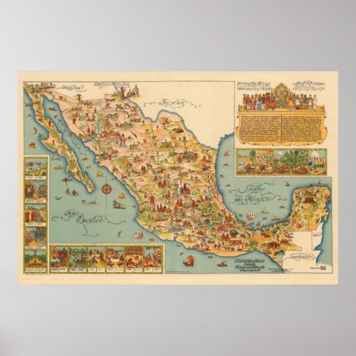 Pictorial Map of Mexico Poster