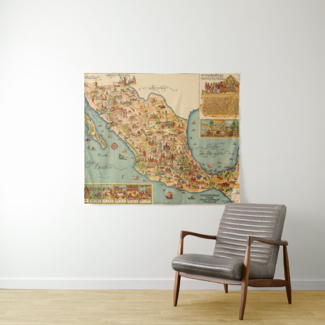 Pictorial Map of Mexico Tapestry (In Situ (Horizontal))