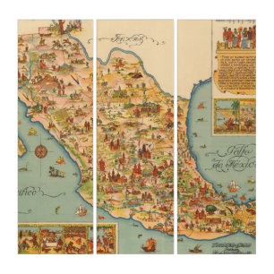 Pictorial Map of Mexico Triptych