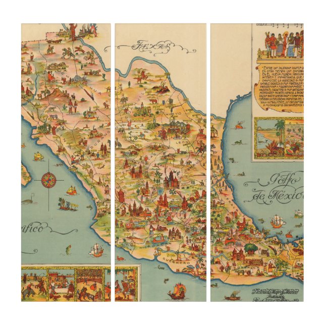 Pictorial Map of Mexico Triptych (Front)