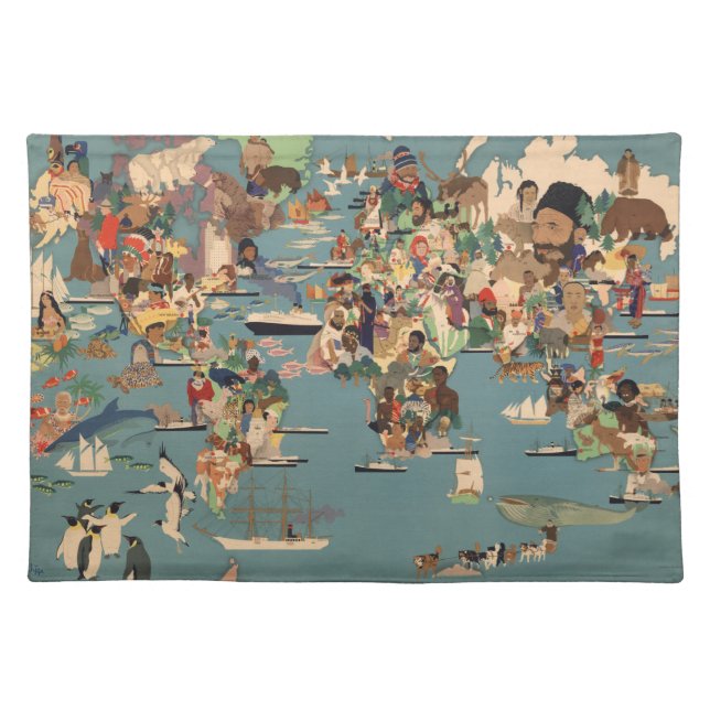 Pictorial Map of the World Cloth Placemat (Front)