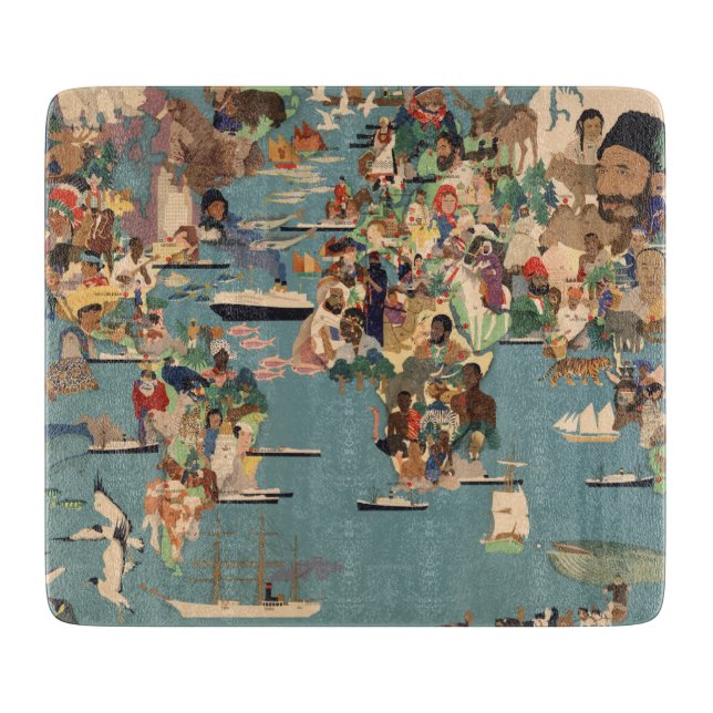 Pictorial Map of the World Cutting Board (Front)
