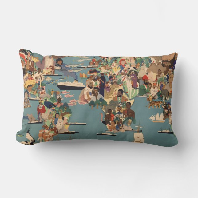 Pictorial Map of the World Lumbar Pillow (Front)