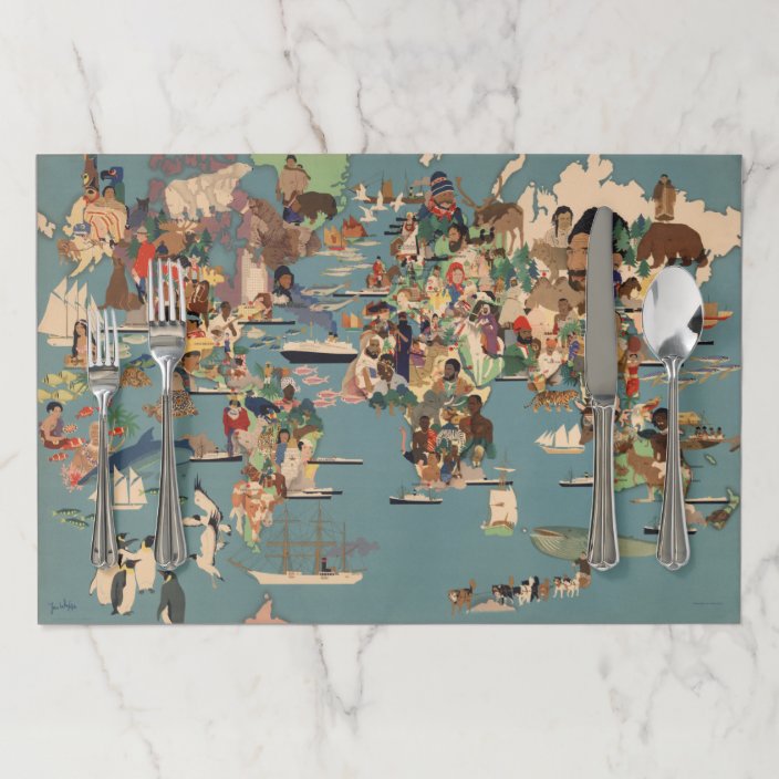 Pictorial Map Of The World Paper Placemat Zazzle Com   Pictorial Map Of The World Paper Placemat R7acc3d744b364978b46fc1c84d601a60 Exod4 704 