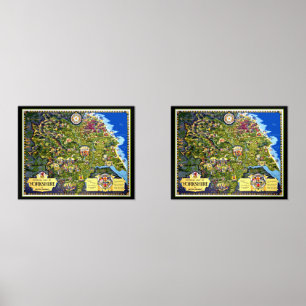 Pictorial Map of Yorkshire Travel Poster Wall Art Sets
