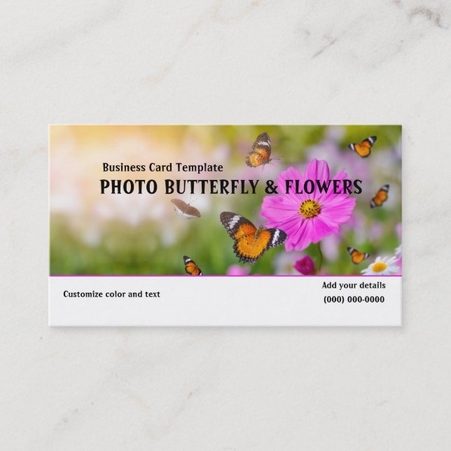 Picture Butterfly Garden Flowers Business Card (Front)
