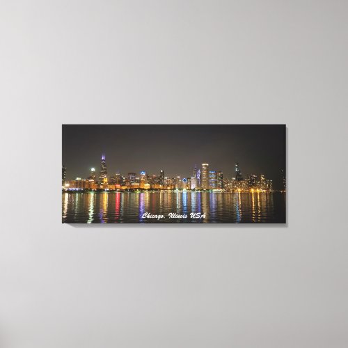 Picture Canvas Chicago Skyline Night Photo