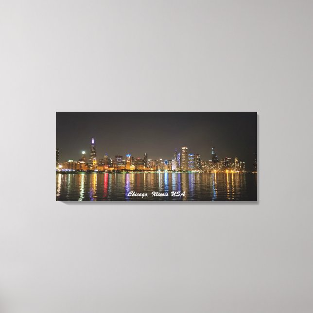Picture Canvas Chicago Skyline Night Photo Print (Front)