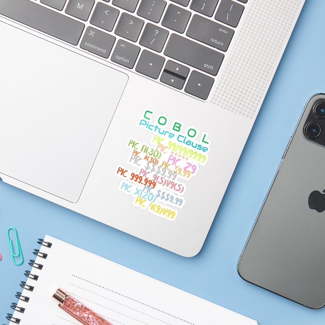 Picture Clause in Cobol Programming Language Sticker (Laptop w/ iPhone)