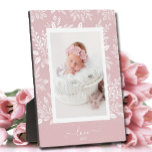 Picture Easel Pink Frameless Photo Holder Plaque<br><div class="desc">Tabletop plaque with a built-in easel features your favorite photo surrounded with a beautiful border of white foliage, dots and berries on a pale pink background. CHANGE the background color to MATCH your photo. CHANGE the LOVE text to anything - TIP: put your text between the two squares to retain...</div>