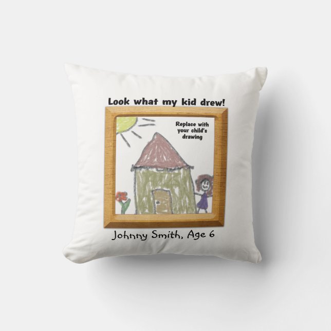 Picture Frame "Look What My Kid Drew" Throw Pillow (Front)