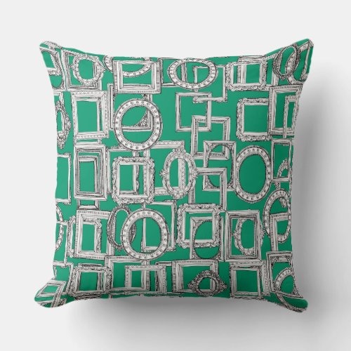 picture frames aplenty green throw pillow