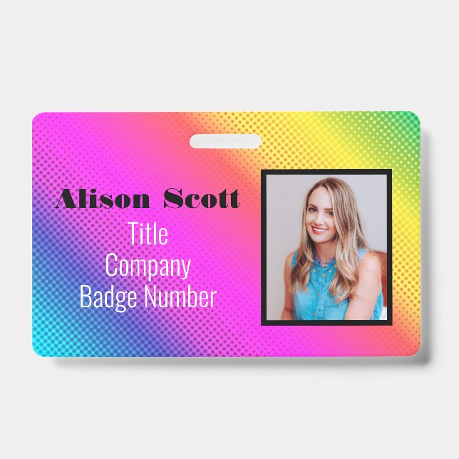 Picture ID Bright Neon Modern Rainbow Business Badge (Front)