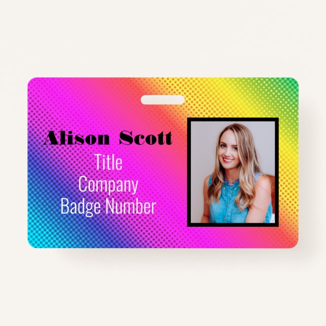 Picture ID Bright Neon Modern Rainbow Business Badge (Front)