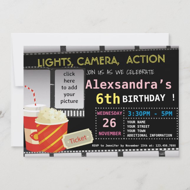 PICTURE MOVIE BIRTHDAY PARTY INVITATION (Front)
