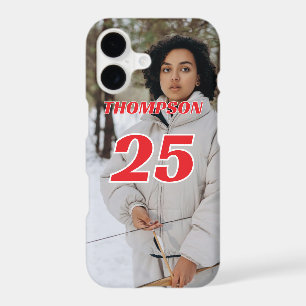 Picture Multi-Sport Style Red Text Name and Number iPhone 17 Case