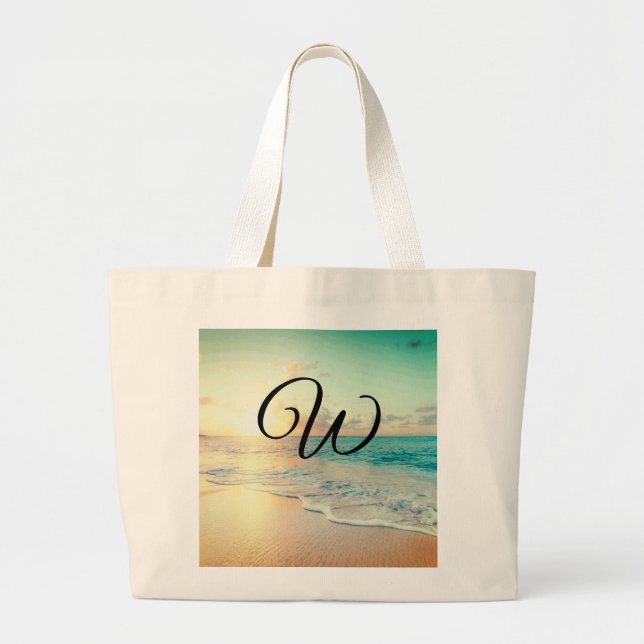 Picture of a Beach at Sunrise Large Tote Bag (Front)