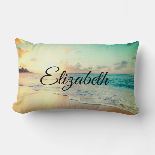 Picture of a Beach at Sunrise Lumbar Pillow (Front)