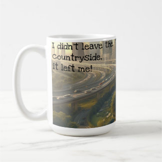 Picture of a cute cottage with a city nearby coffee mug