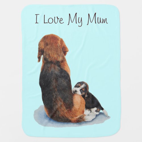 picture of beagle puppy cuddling mom dog baby blanket