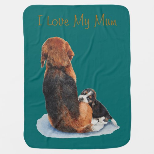 picture of beagle puppy cuddling mom dog baby blanket