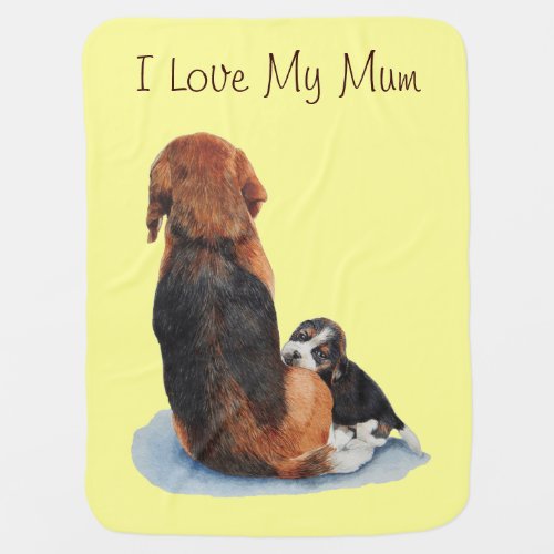 picture of beagle puppy cuddling mom dog swaddle blanket